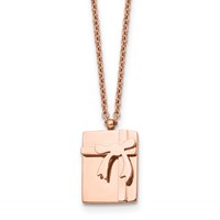 Stainless Steel Polished Rose IP-plated Gift & Bow Necklace with Ext, 2.5" view 1