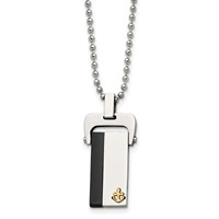 Stainless Steel Polished Yellow & Black IP-plated Dog Tag Necklace, 20" view 1