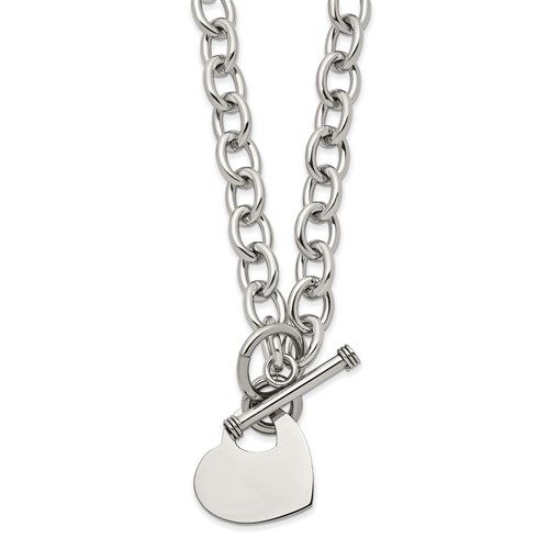 Chisel Stainless Steel Polished Heart Toggle on an Open Link Chain Necklace, 18"