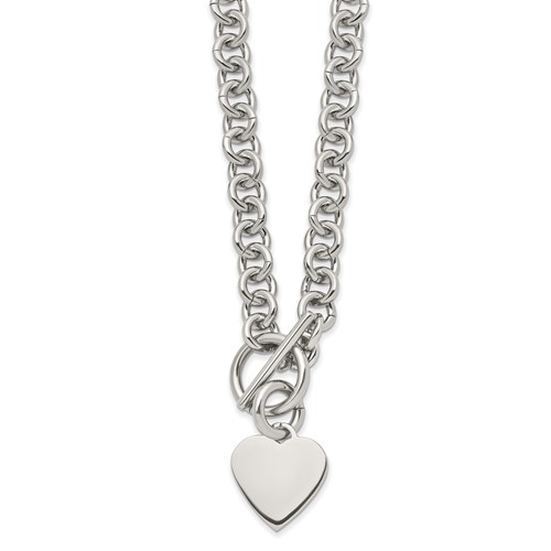 Chisel Stainless Steel Polished Heart Toggle on an Open Link Chain Necklace, 18"