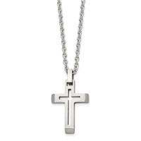 Chisel Stainless Steel Brushed and Polished Cut-out Cross Pendant on a 20 Inch Cable Chain Necklace view 3
