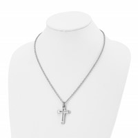 Chisel Stainless Steel Brushed and Polished Cut-out Cross Pendant on a 20 Inch Cable Chain Necklace view 4