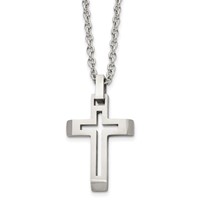 Chisel Stainless Steel Brushed and Polished Cut-out Cross Pendant on a 20 Inch Cable Chain Necklace view 1