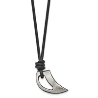 Chisel Stainless Steel Brushed and Polished Black IP-plated Claw Pendant on a Black Leather Cord Necklace, 20" view 3