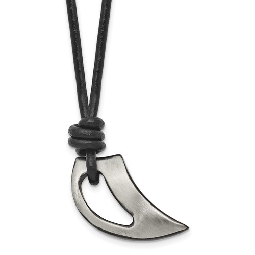 Chisel Stainless Steel Brushed and Polished Black IP-plated Claw Pendant on a Black Leather Cord Necklace, 20"