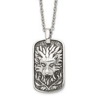 Chisel Stainless Steel Antiqued and Polished Mystical Lion Dog Tag on a Cable Chain Necklace, 22" view 1
