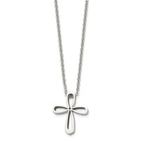 Chisel Stainless Steel Polished Open Cross Pendant on an Cable Chain Necklace, 18" view 3