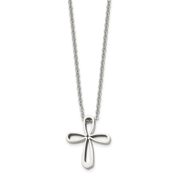 Chisel Stainless Steel Polished Open Cross Pendant on an 18 inch Cable Chain Necklace