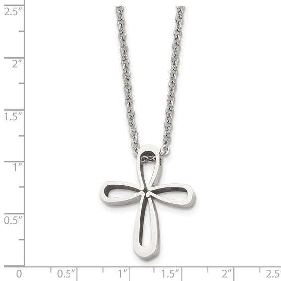 Chisel Stainless Steel Polished Open Cross Pendant on an 18 inch Cable Chain Necklace