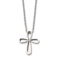 Chisel Stainless Steel Polished Open Cross Pendant on an Cable Chain Necklace, 18" view 1