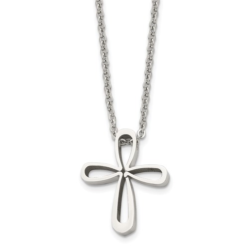 Chisel Stainless Steel Polished Open Cross Pendant on an Cable Chain Necklace, 18"