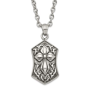 Stainless Steel Polished and Antiqued Cross Necklace