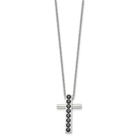 Stainless Steel Polished Necklace with Black CZ Cross, 22" view 3