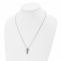 Stainless Steel Polished Necklace with Black CZ Cross, 22" view 4