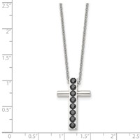 Stainless Steel Polished Necklace with Black CZ Cross, 22" view 5