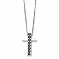 Stainless Steel Polished Necklace with Black CZ Cross, 22" view 1