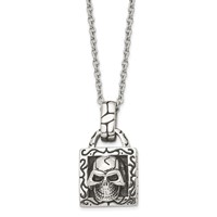 Stainless Steel Antiqued and Polished Skull Necklace, 22" view 3
