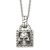 Stainless Steel Antiqued and Polished Skull Necklace, 22" view 1