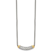 Stainless Steel Polished Yellow PVD-plated CZ Bar Necklace with Ext., 2" view 3