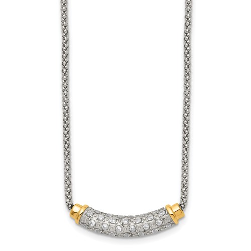 Stainless Steel Polished Yellow PVD-plated CZ Bar Necklace with Ext., 2"