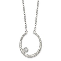 Stainless Steel Polished and Textured Necklace with CZ with 2in Ext, 18" view 3
