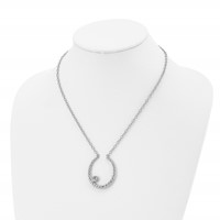 Stainless Steel Polished and Textured Necklace with CZ with 2in Ext, 18" view 4