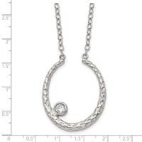 Stainless Steel Polished and Textured Necklace with CZ with 2in Ext, 18" view 5