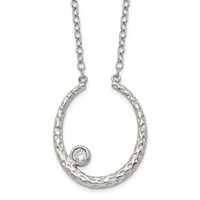 Stainless Steel Polished and Textured Necklace with CZ with 2in Ext, 18" view 1