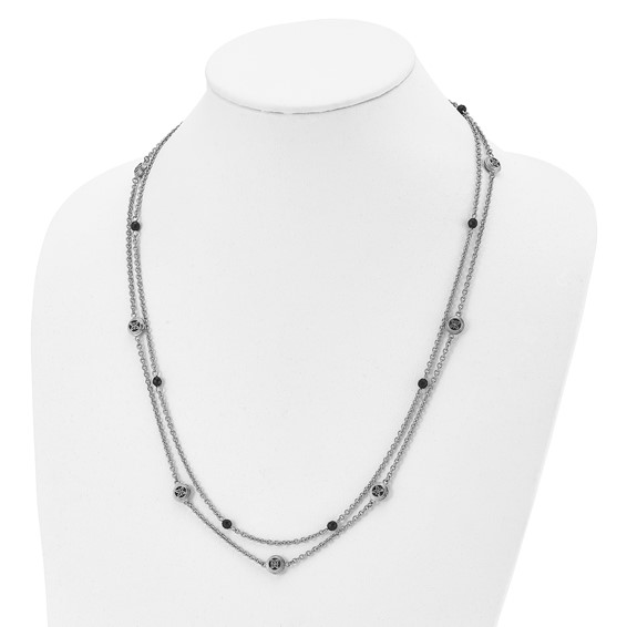 Stainless Steel Polished w/Black Onyx & Acrylic Beads w/2in ext Necklace