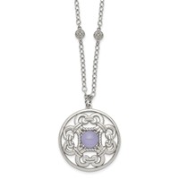 Stainless Steel Polished Synthetic Purple Calcedony Necklace with Ext, 2" view 1