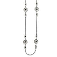 Stainless Steel Polished and Textured Black Onyx Necklace with 2in Ext, 34" view 3