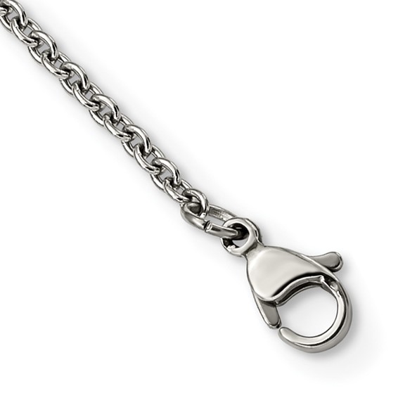 Stainless Steel Polished and Textured Black Onyx 34in w/2in ext Necklace