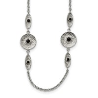 Stainless Steel Polished and Textured Black Onyx Necklace with 2in Ext, 34" view 1