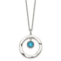 Stainless Steel Polished Blue Glass Circle Necklace with 2in Ext, 18" view 3