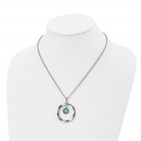 Stainless Steel Polished Blue Glass Circle Necklace with 2in Ext, 18" view 4