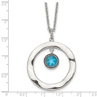 Stainless Steel Polished Blue Glass Circle Necklace with 2in Ext, 18" view 5