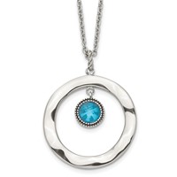 Stainless Steel Polished Blue Glass Circle Necklace with 2in Ext, 18" view 1