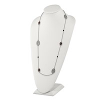 Stainless Steel Polished Leaf Smoky Quartz & Black Onyx Necklace with Ext, 2" view 3