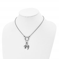 Stainless Steel Polished CZ Feather and Angel Necklace with 2in Ext, 17" view 4