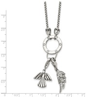 Stainless Steel Polished CZ Feather and Angel Necklace with 2in Ext, 17" view 3