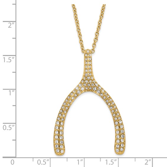 Stainless Steel Polished Yellow PVD-plated Crystal Wishbone Necklace
