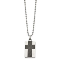 Chisel Stainless Steel Polished Carbon Fiber Inlay Cross Pendant on a Ball Chain Necklace, 22" view 3