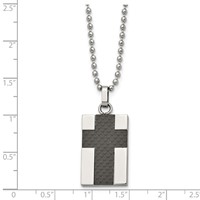 Chisel Stainless Steel Polished Carbon Fiber Inlay Cross Pendant on a Ball Chain Necklace, 22" view 5