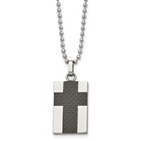 Chisel Stainless Steel Polished Carbon Fiber Inlay Cross Pendant on a Ball Chain Necklace, 22" view 1