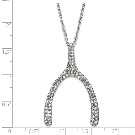 Stainless Steel Polished Crystal Wishbone Necklace