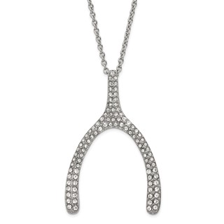Stainless Steel Polished Crystal Wishbone Necklace