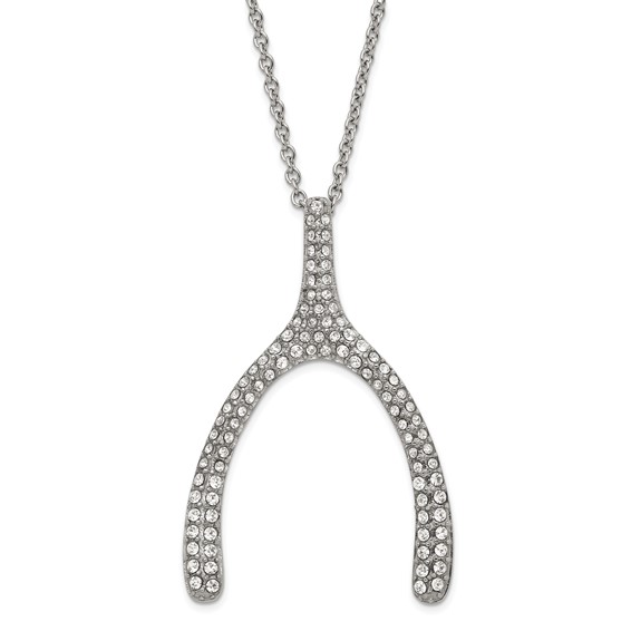Stainless Steel Polished Crystal Wishbone Necklace