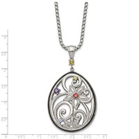 Stainless Steel Antiqued and Polished Multicolor CZ Necklace with Ext, 1.75" view 3