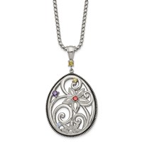 Stainless Steel Antiqued and Polished Multicolor CZ Necklace with Ext, 1.75" view 1