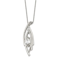 Stainless Steel Polished and Textured Necklace with CZ with 2in Ext, 24" view 3